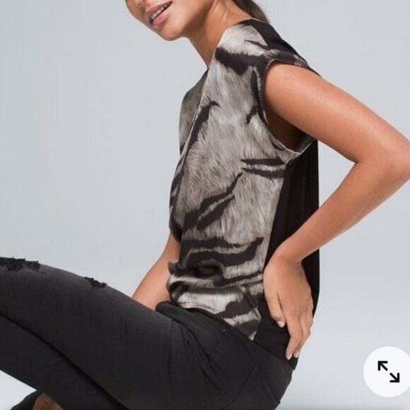 White House Black Market Tops - White House Black Market black/grey short sleeve tiger blouse/top, Size S